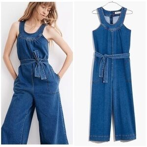 💋Madewell Denim Halter wide leg jumpsuit. Size 0